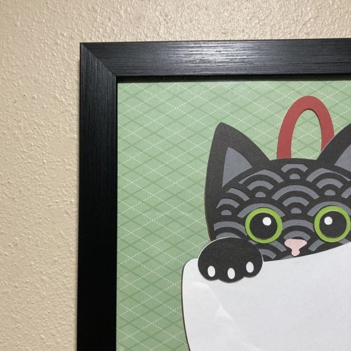 Black Cat in Christmas Stocking, Layered Art, Corner