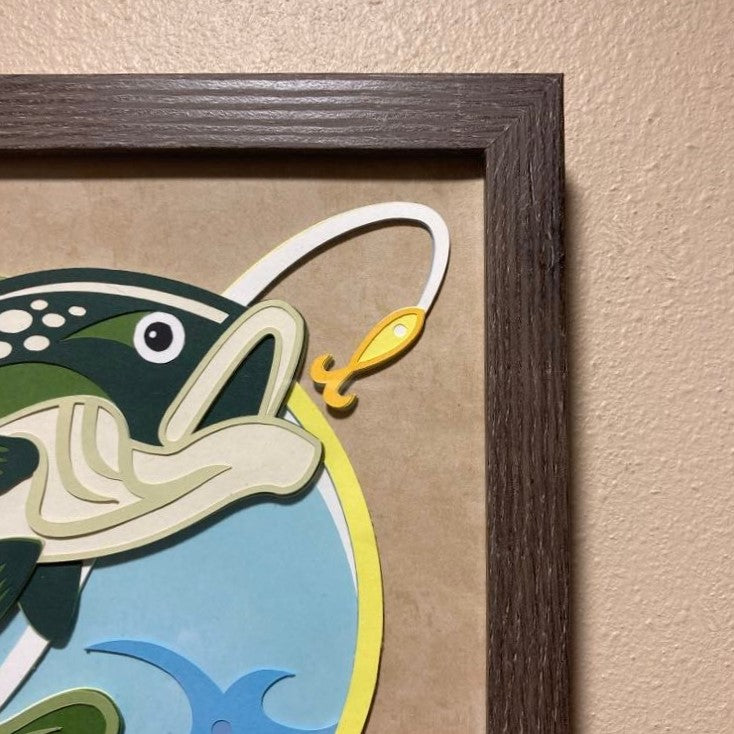 Bass Fishing- Layered Art Shadow Box, corner