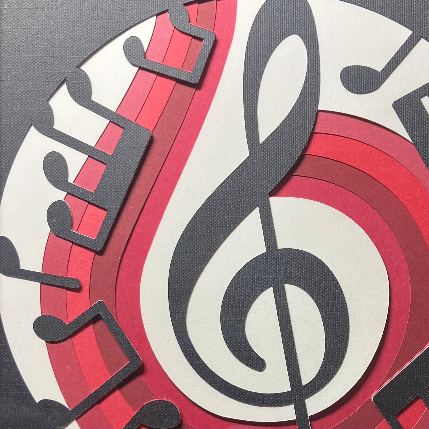 Treble Clef, Music Themed Layered Art, 8x8, Multiple Options, red close up
