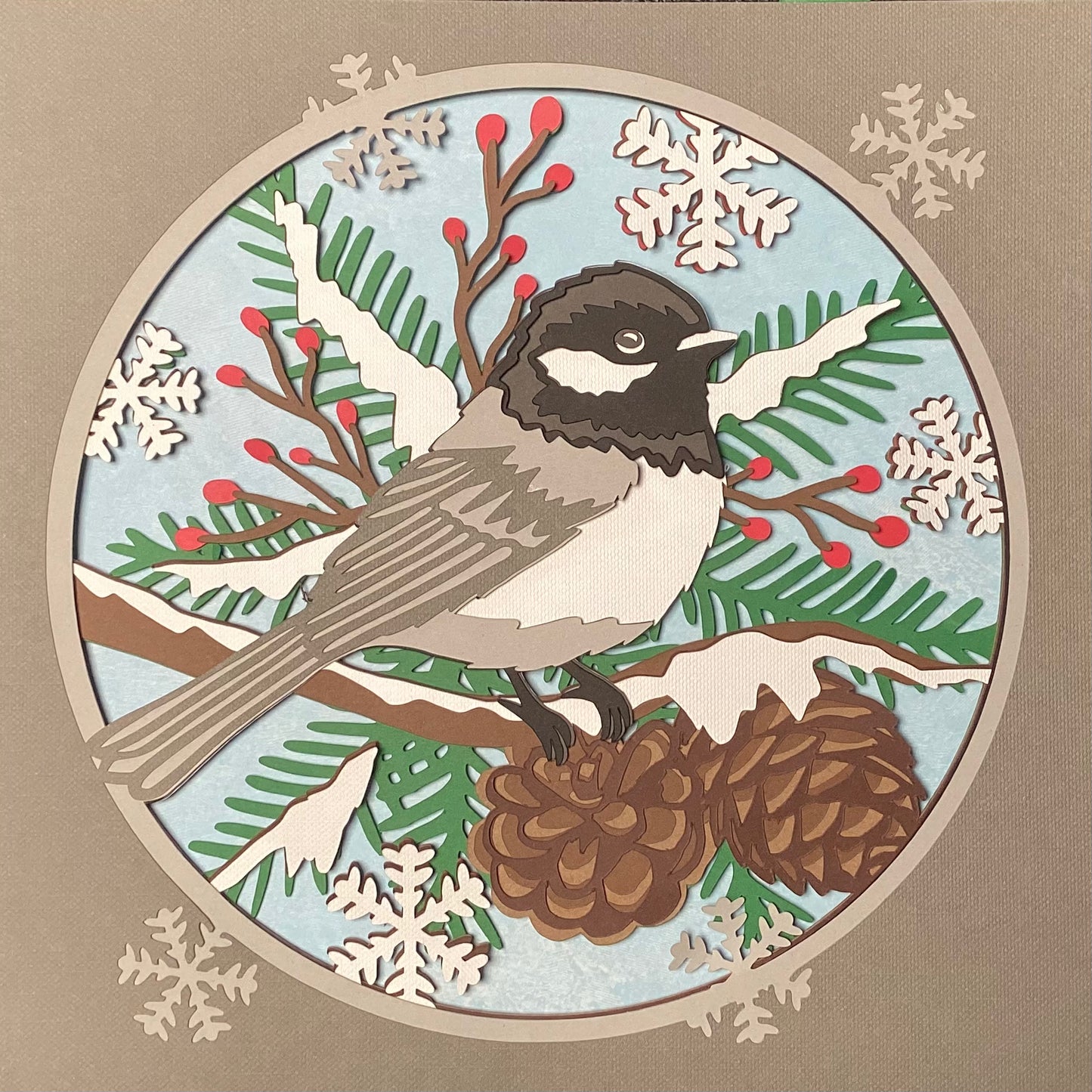 Winter Chickadee, Layered Shadow Box