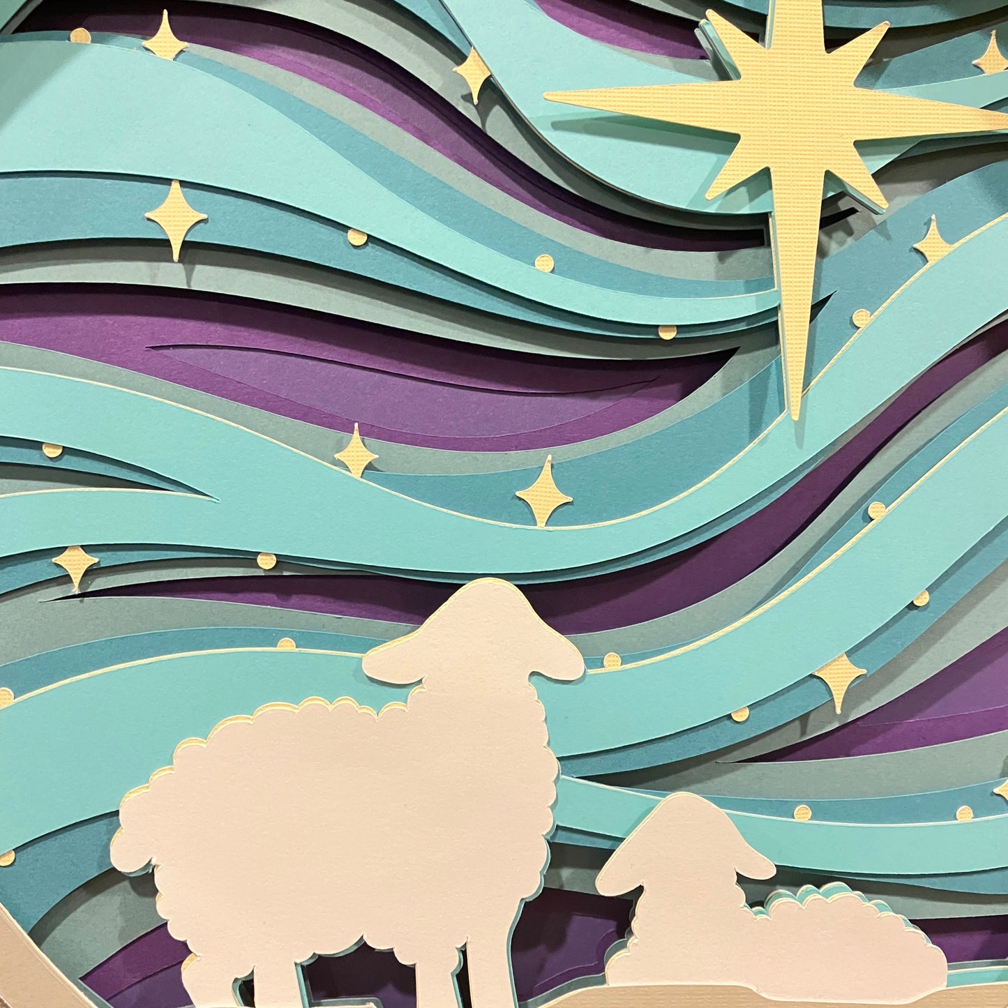 O Holy Night, Sheep with North Star and night sky - Layered Art Shadow Box