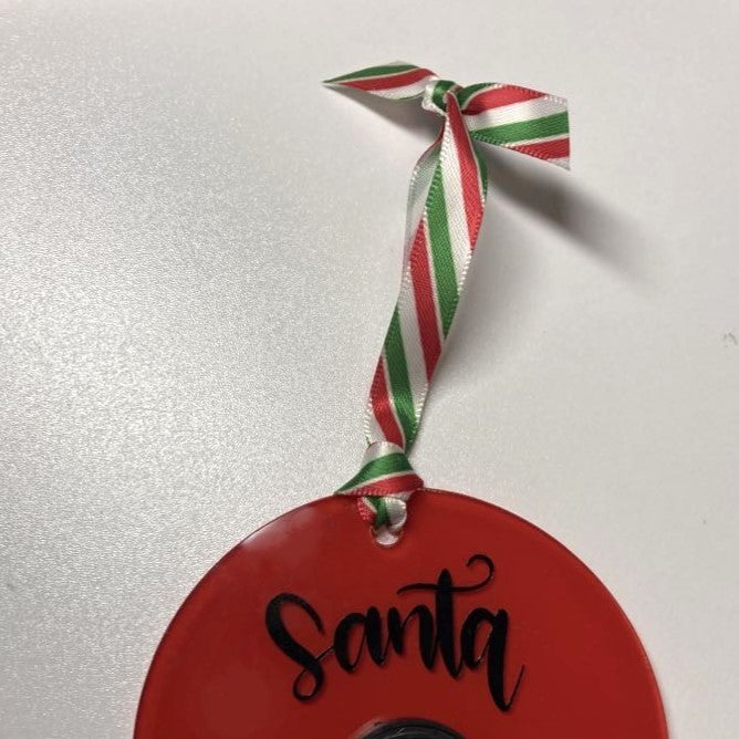 Santa Cam, 3.5" Acrylic Round Christmas Ornament, ribbon