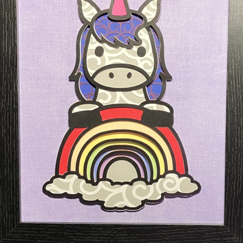 Unicorn with Rainbow, 8x10 Layered Art, black frame
