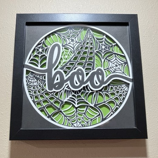 Boo - Layered Art Shadow Box , Multiple options available, bright green