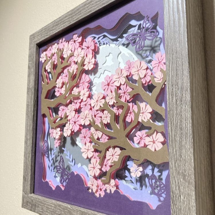 Cherry Blossoms, Layered Art Shadow Box, angle view