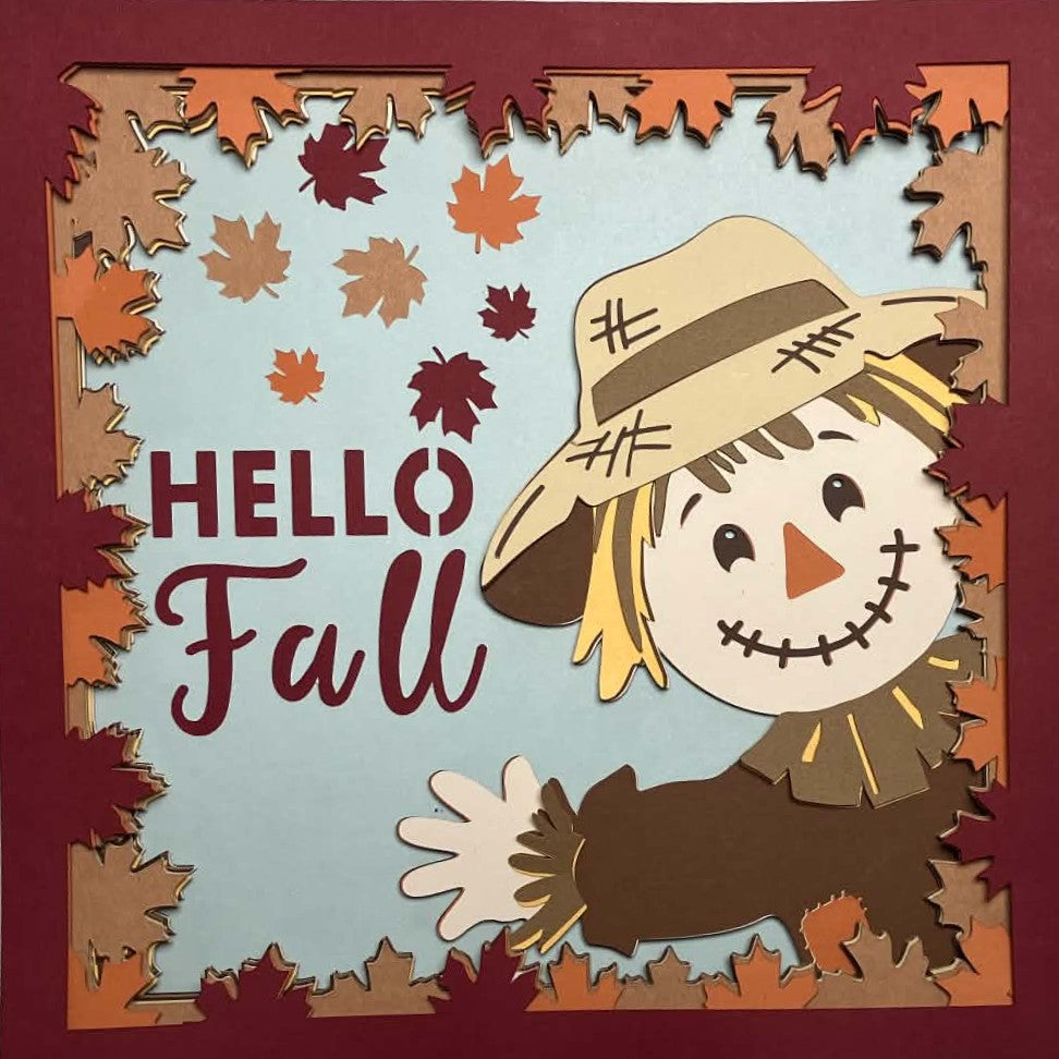 Hello Fall Scarecrow, Layered Shadow Box, multiple options, darker with brown