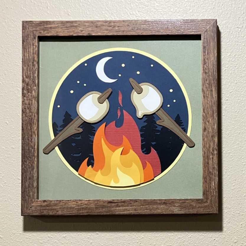 Roasting Marshmallows by a Campfire, layered art