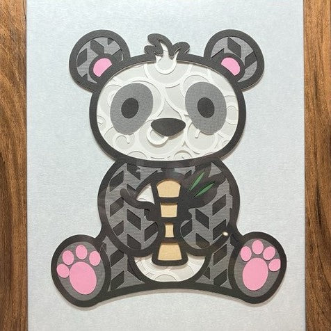Panda with bamboo, Layered Art, close up