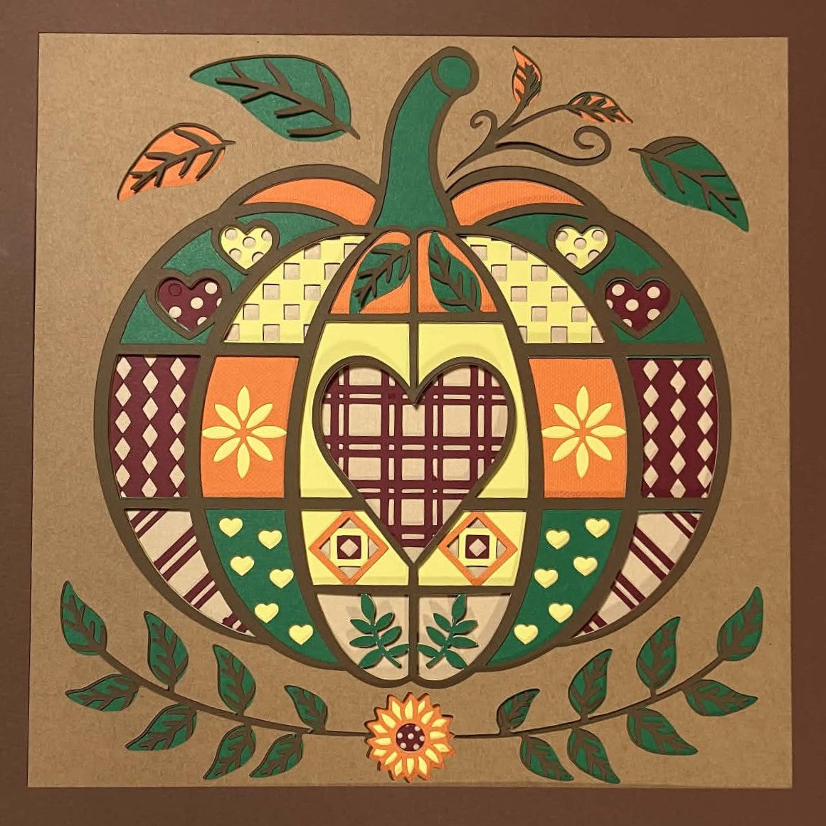 Quilted Pumpkin, layered art, browns