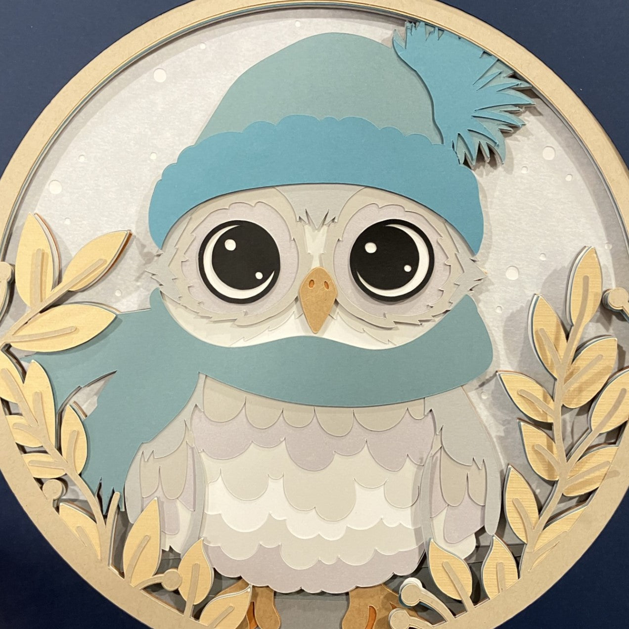 Wintery Owl - Layered Art Shadow Box, close up