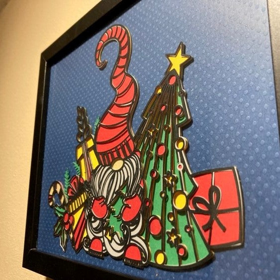 Christmas Gnome Santa Scene, 8x10 Shadow Box, angle view