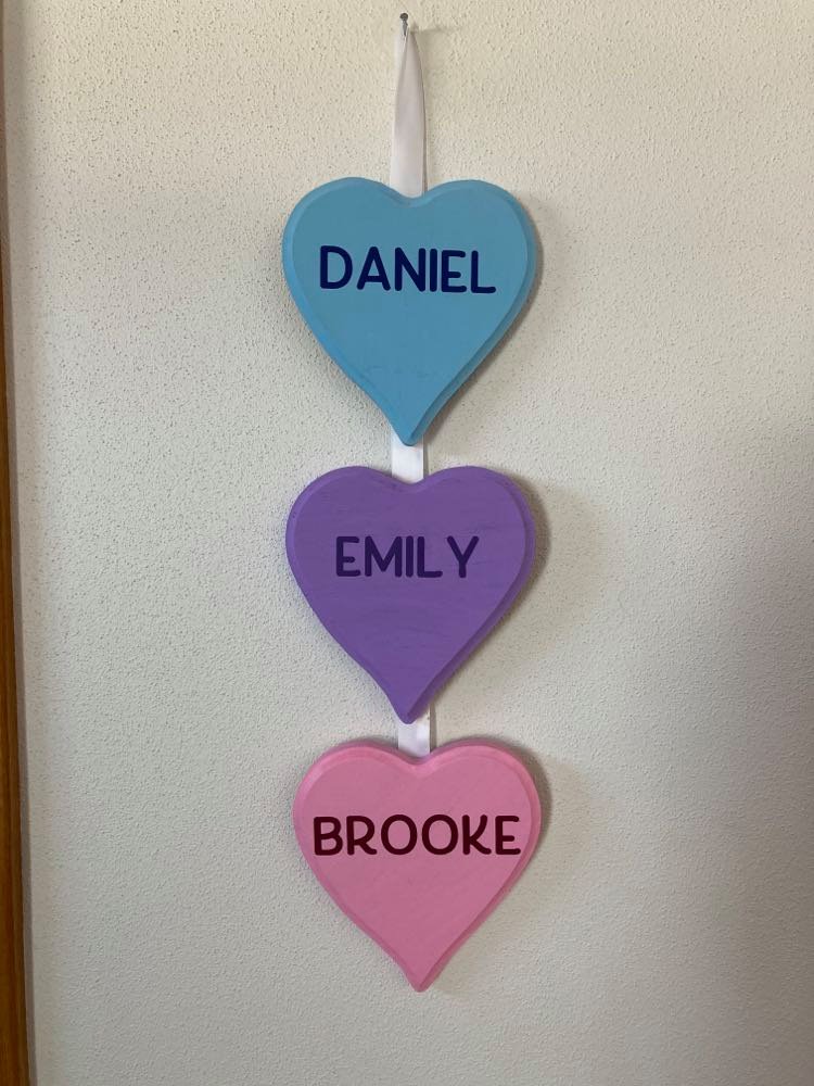 Personalized Candy Heart String, 3 hearts, Wood