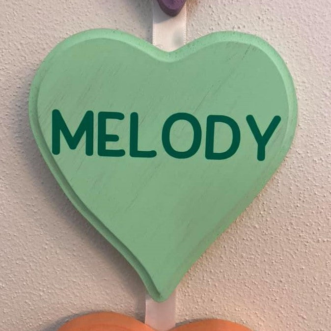 Personalized Candy Heart String, 5 hearts, Wood