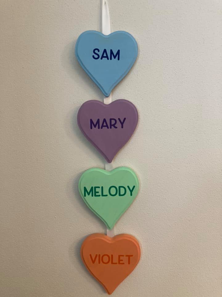 Personalized Candy Heart String, 4 hearts, Wood