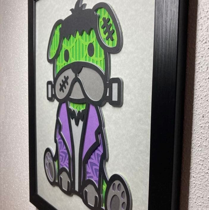 Halloween Frankenstein Pup, Layered Art, angle to show layers