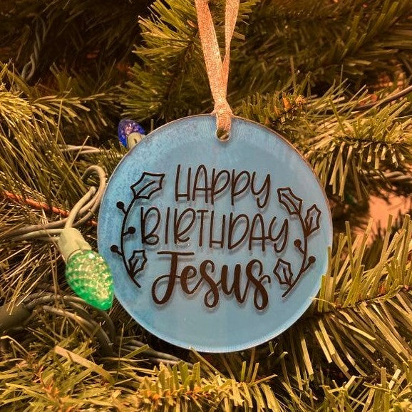 3.5" Acrylic Round Christmas Ornaments, Happy Birthday Jesus