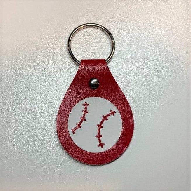 Faux Leather sports themed key fobs, baseball/softball