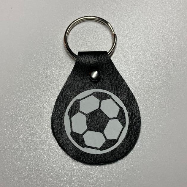 Faux Leather sports themed key fobs, soccer