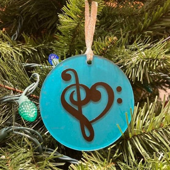 3.5" Acrylic Round Christmas Ornaments, Music Note (black& teal)