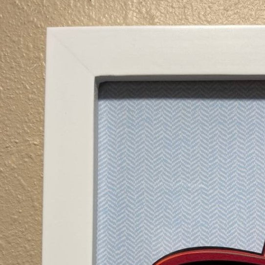Snowman, layered art, close up of frame and background