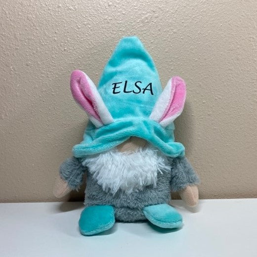 Personalized gnomes with bunny ears, teal