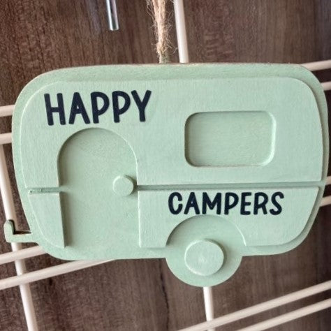 Wooden Camper, Two Sided- Happy Campers/Take a Hike, Multiple Colors Available