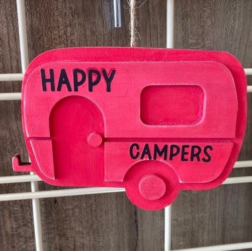 Wooden Camper, Two Sided- Happy Campers/Take a Hike, Multiple Colors Available