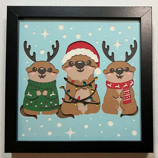 Christmas Otters, Layered Art Shadow Box