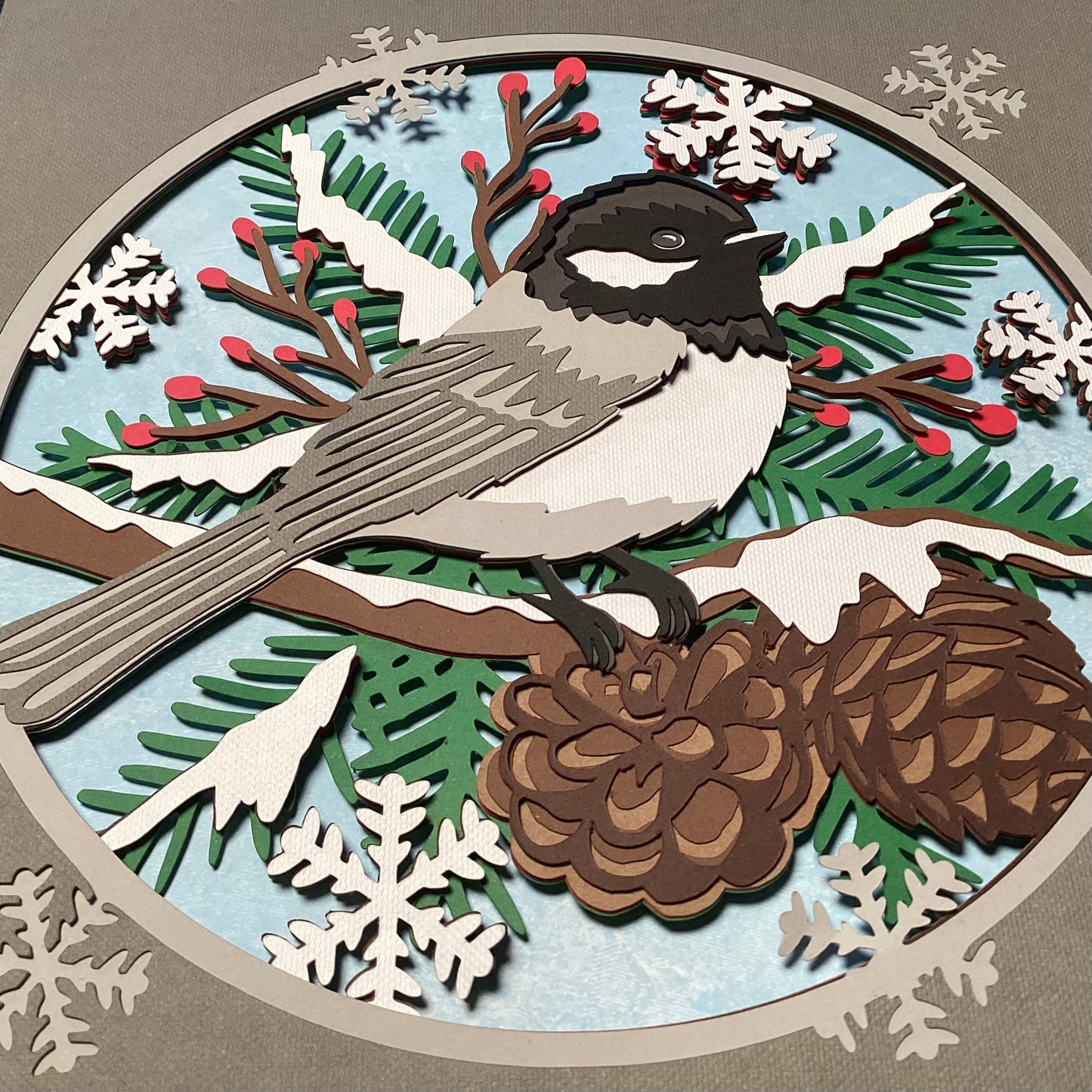 Winter Chickadee, Layered Shadow Box