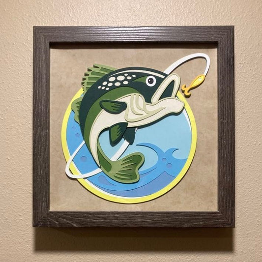 Bass Fishing- Layered Art Shadow Box