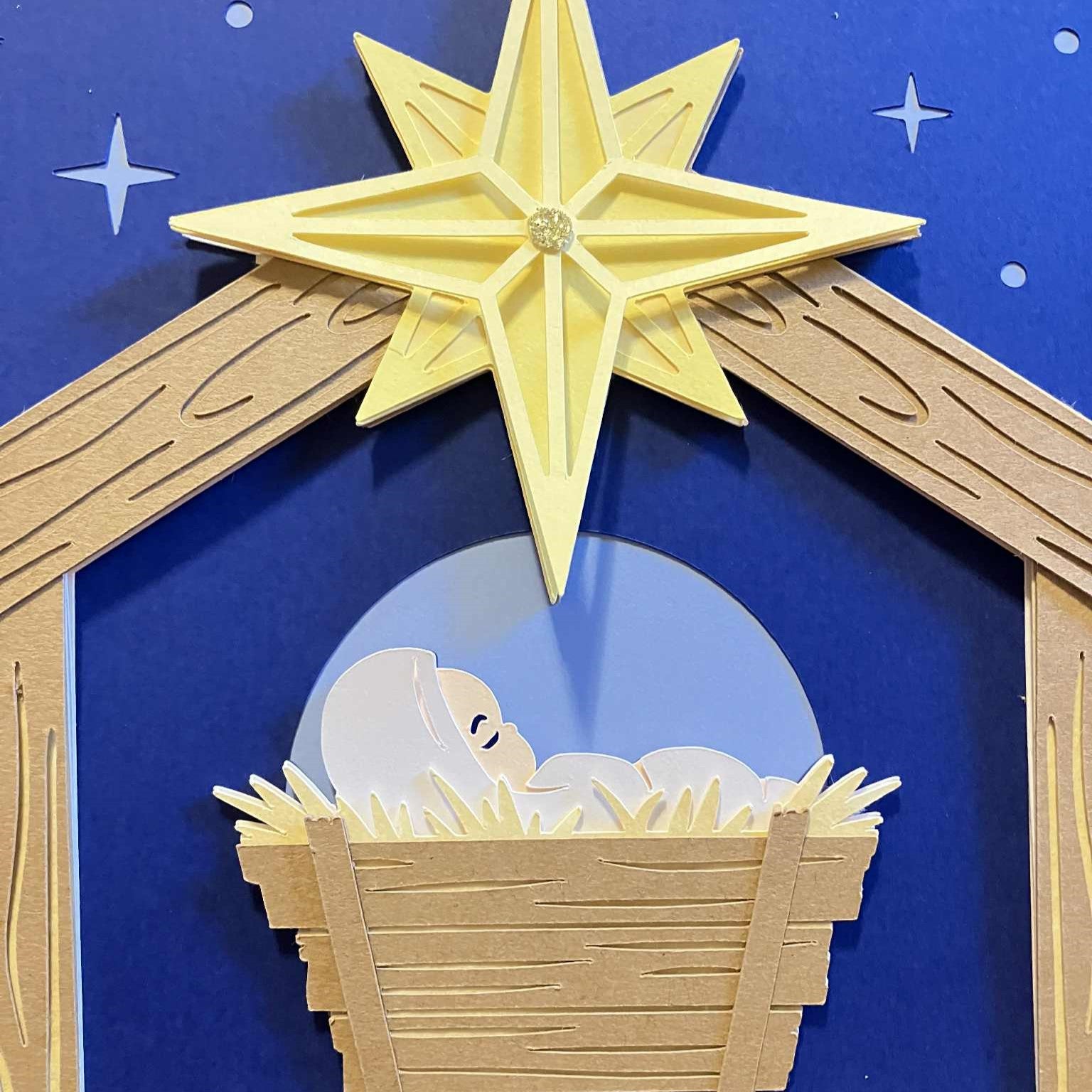 For Unto Us A Child Is Born, Layered Art Shadow Box, close up