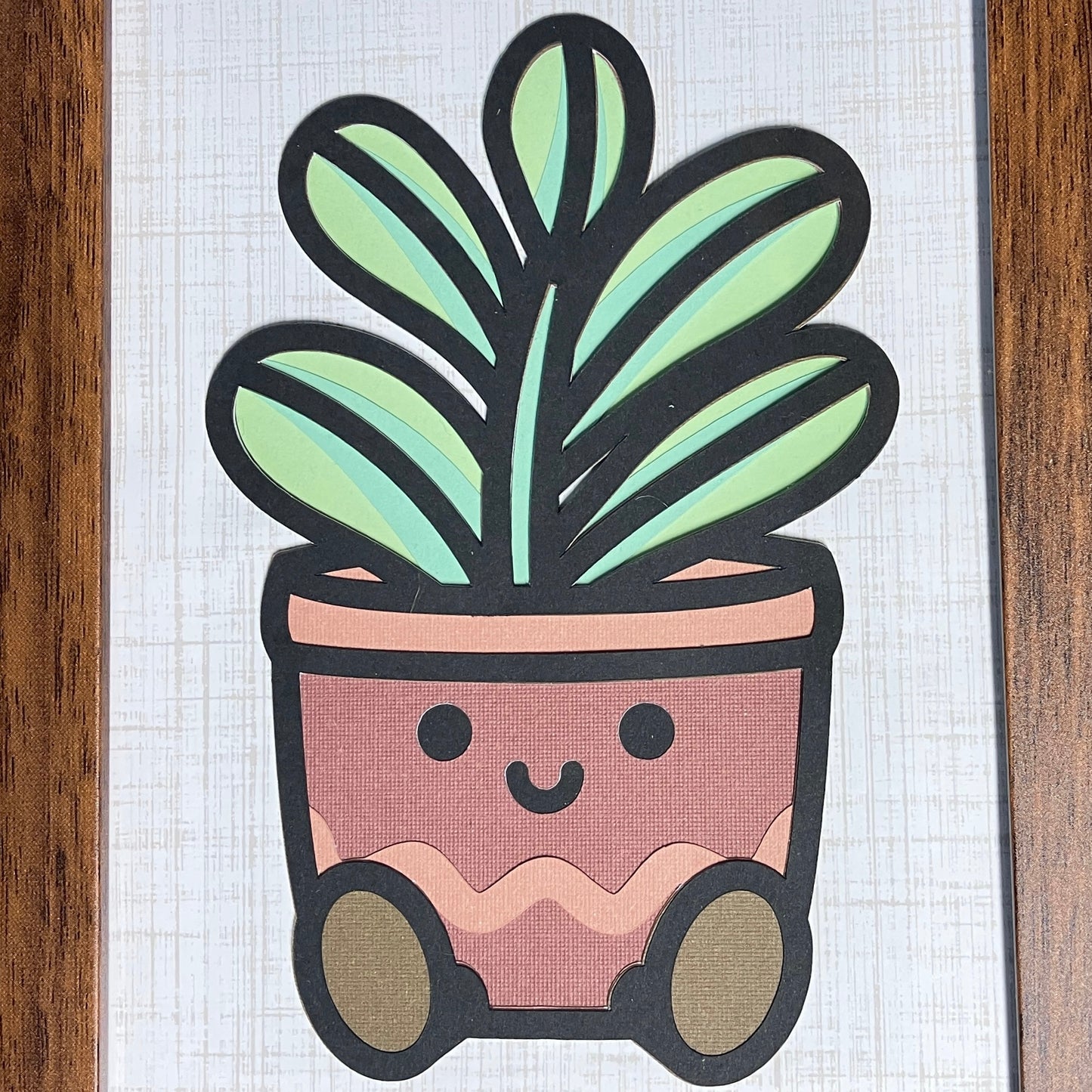 Smiley Succulents, Layered Art, 5x7, multiple options, "cheery" the tall succulent, close up