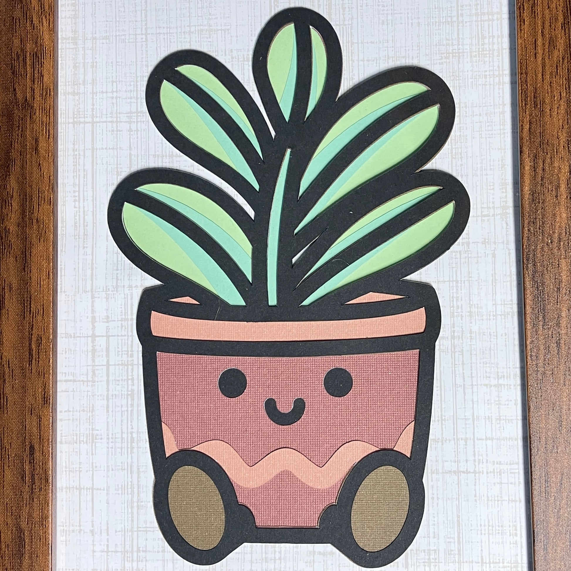 Smiley Succulents, Layered Art, 5x7, multiple options, "cheery" the tall succulent, close up
