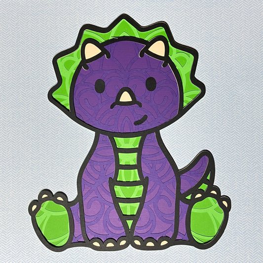 Dinosaurs, layered art, 8x8, multiple options, Purple Triceratops