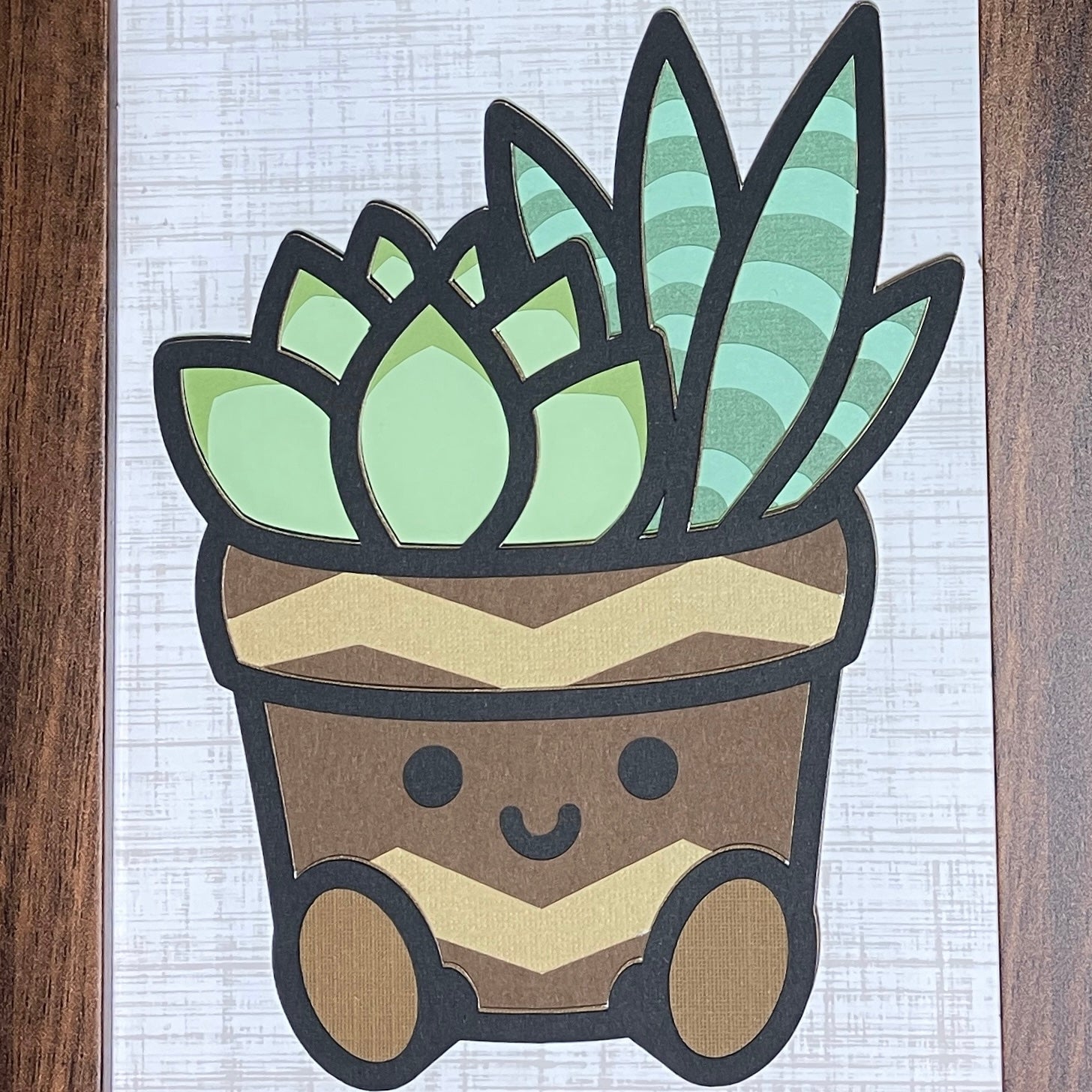 Smiley Succulents, Layered Art, 5x7, multiple options, "Smiley" close up
