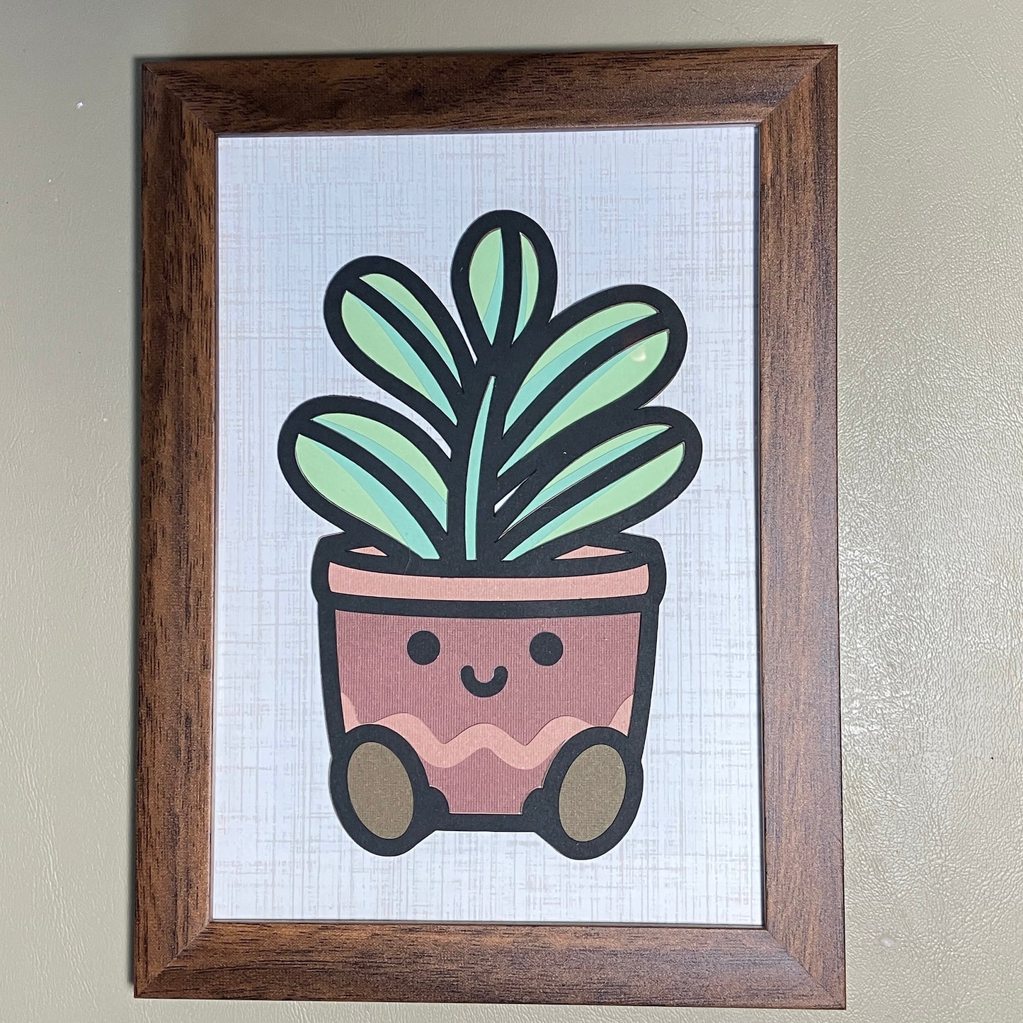 Smiley Succulents, Layered Art, 5x7, multiple options, "cheery" the tall succulent