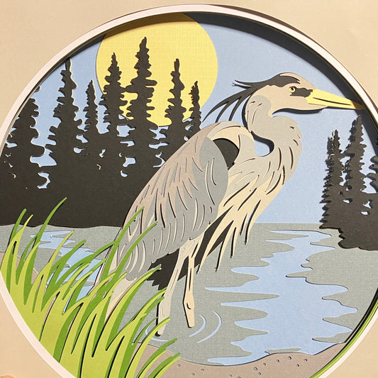Blue Heron, Layered Shadow Box