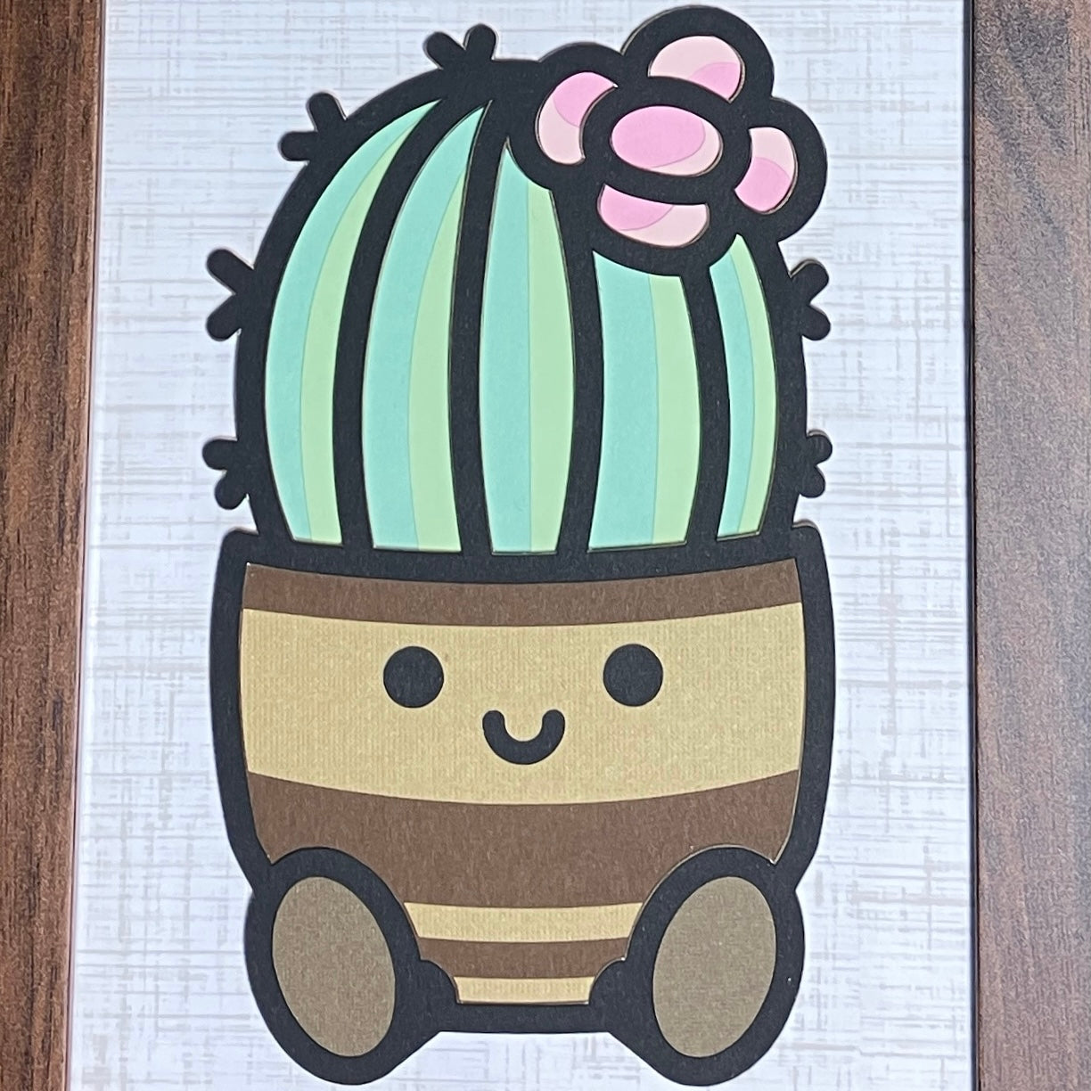 Smiley Succulents, Layered Art, 5x7, multiple options, "Happy" the cactus close up