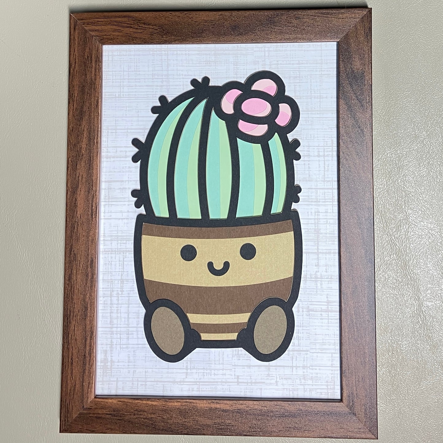 Smiley Succulents, Layered Art, 5x7, multiple options, "Happy" the cactus 