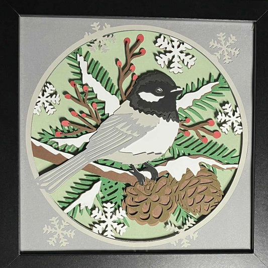 Winter Chickadee, Layered Shadow Box