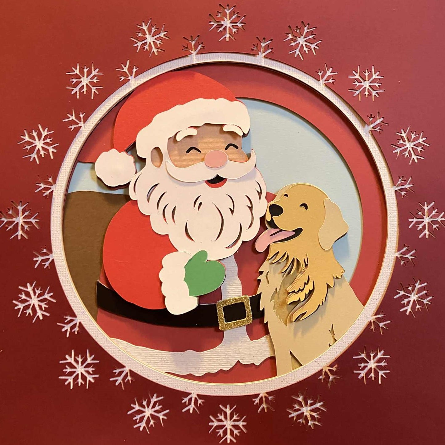 Santa with Dog - Layered Art Shadow Box