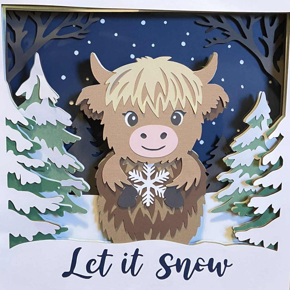 Winter Highland Cow, Let it Snow, Layered Shadow Box