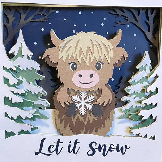 Winter Highland Cow, Let it Snow, Layered Shadow Box