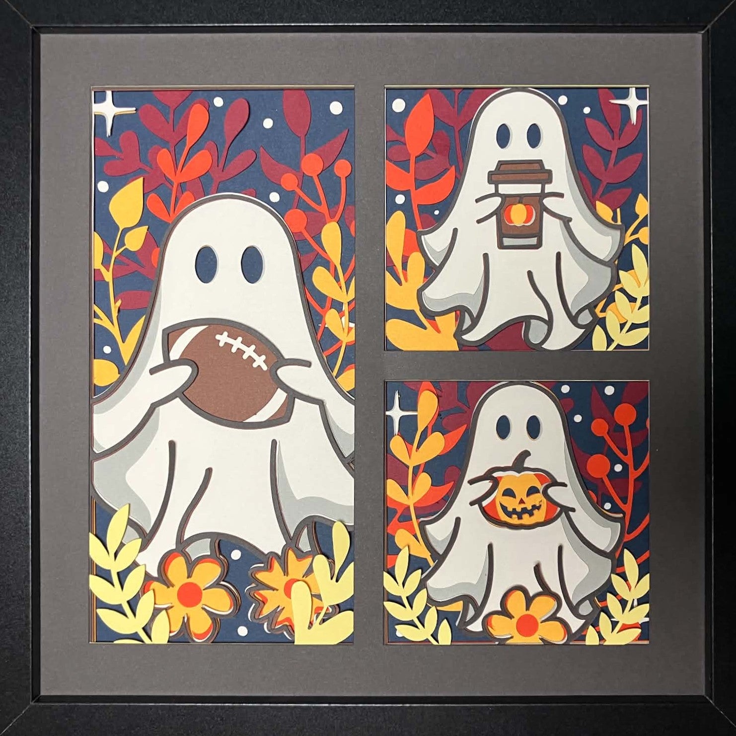 Fall Ghosts, Layered Art Shadow Box, dark colors
