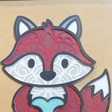 Fox holding heart, Layered Art, close