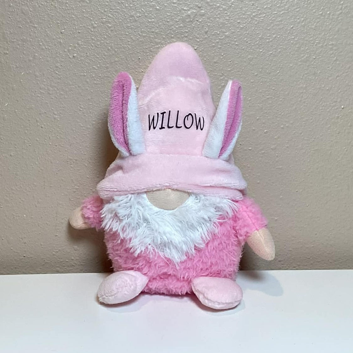 Personalized gnomes with bunny ears, all pink, name 