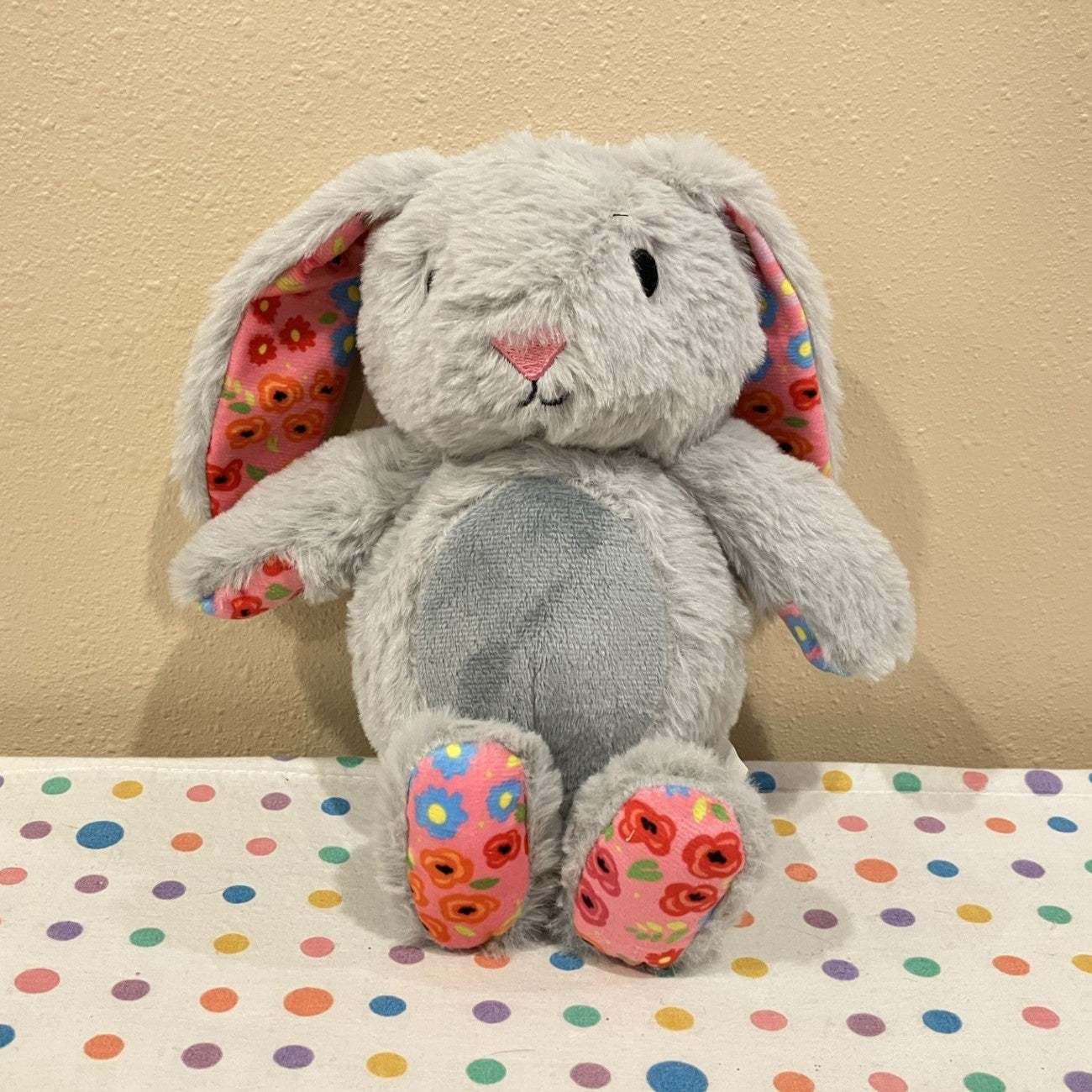Personalized Bunnies 11", Multiple options available, gray with pink flowers