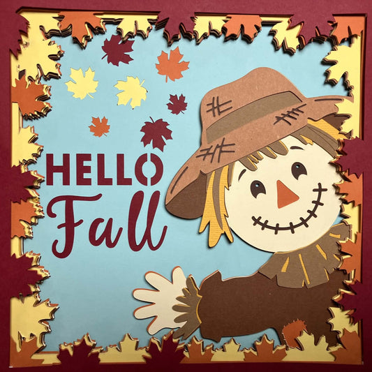 Hello Fall Scarecrow, Layered Shadow Box, multiple options, lighter with yellow