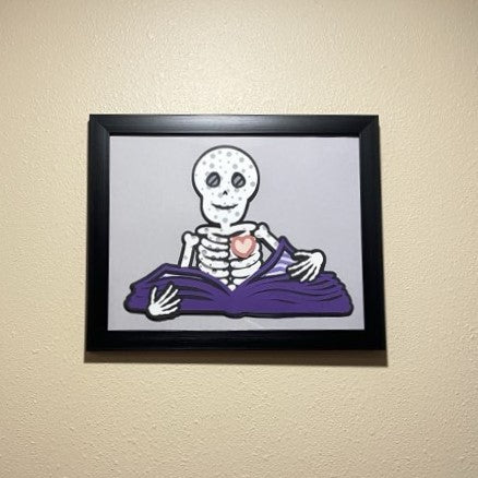 Skeleton Reading, Layered Art, Multiple Options, purple book
