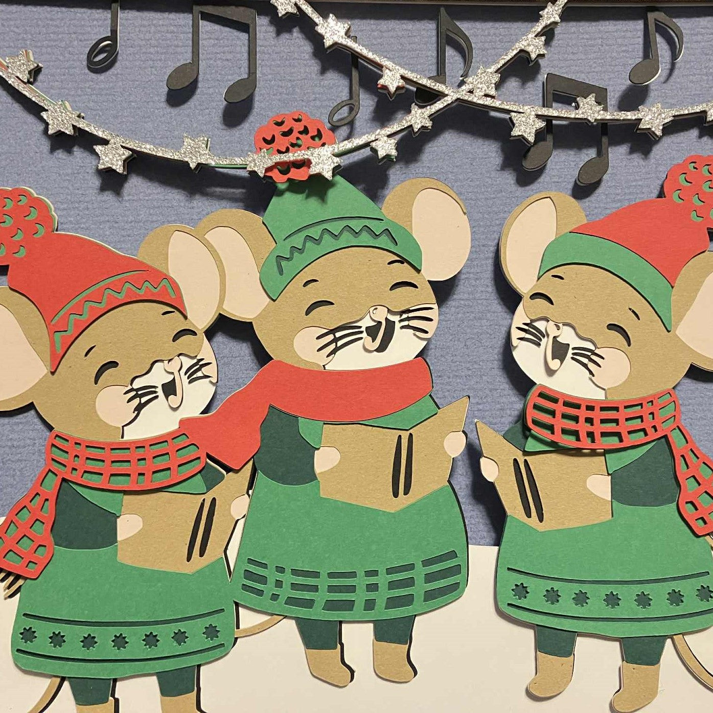 Mouse Carolers - Layered Art Shadow Box, close up